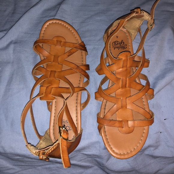 Faded Glory | Shoes | Faded Glory Brown Leather Strappy Sandals Size 4 | Poshmark